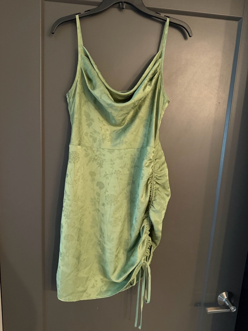 NWOT Cider Satin Cowl Neck Ruched Dress size Medium